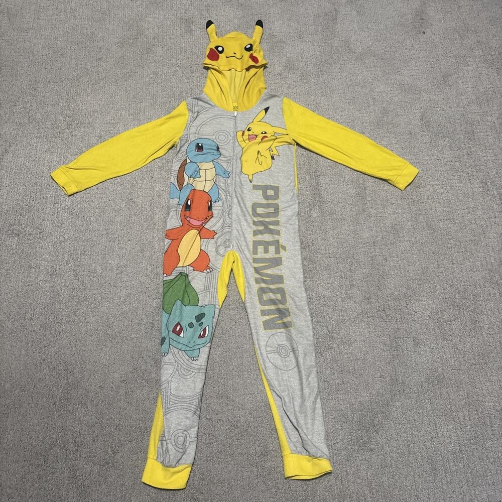 Pokémon yellow Pikachu hood with embroidered facial one piece details Size 8